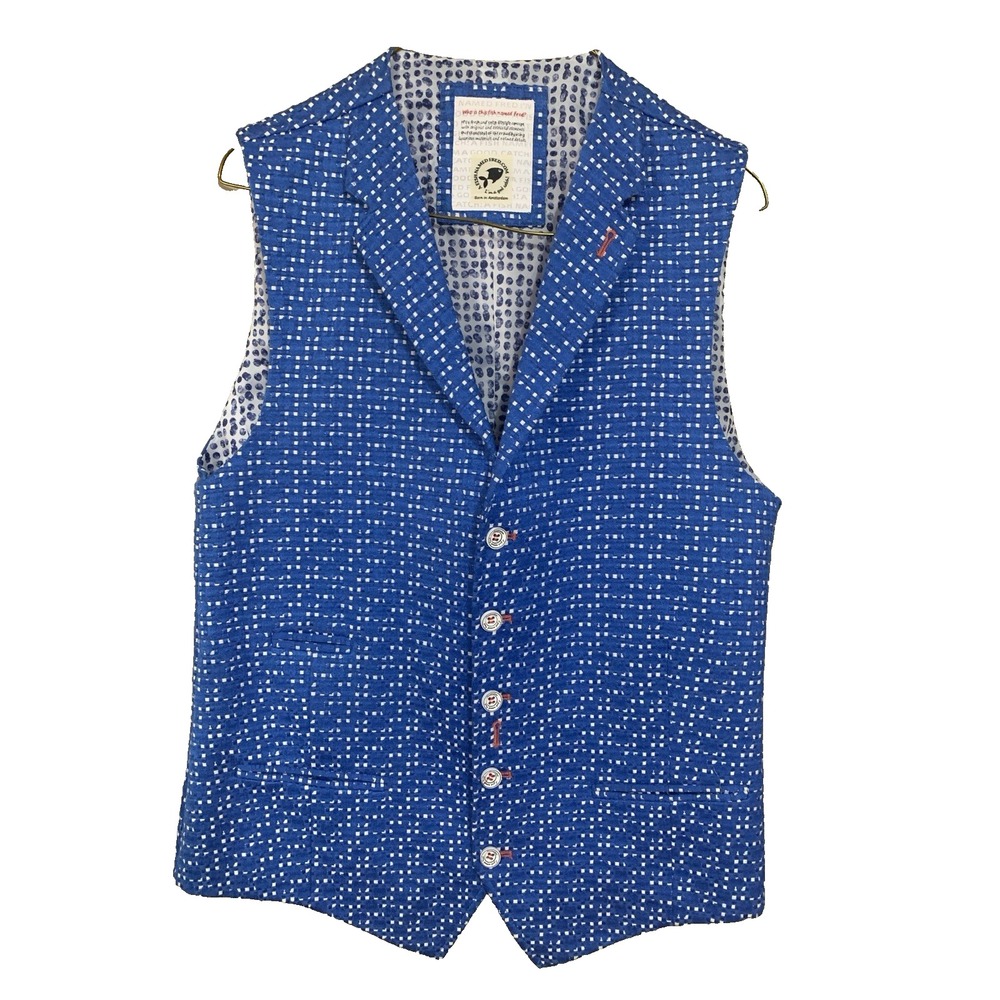 A Fish Named Fred Men's Blue Vest Waistcoat Lined (No size tag see measurements)